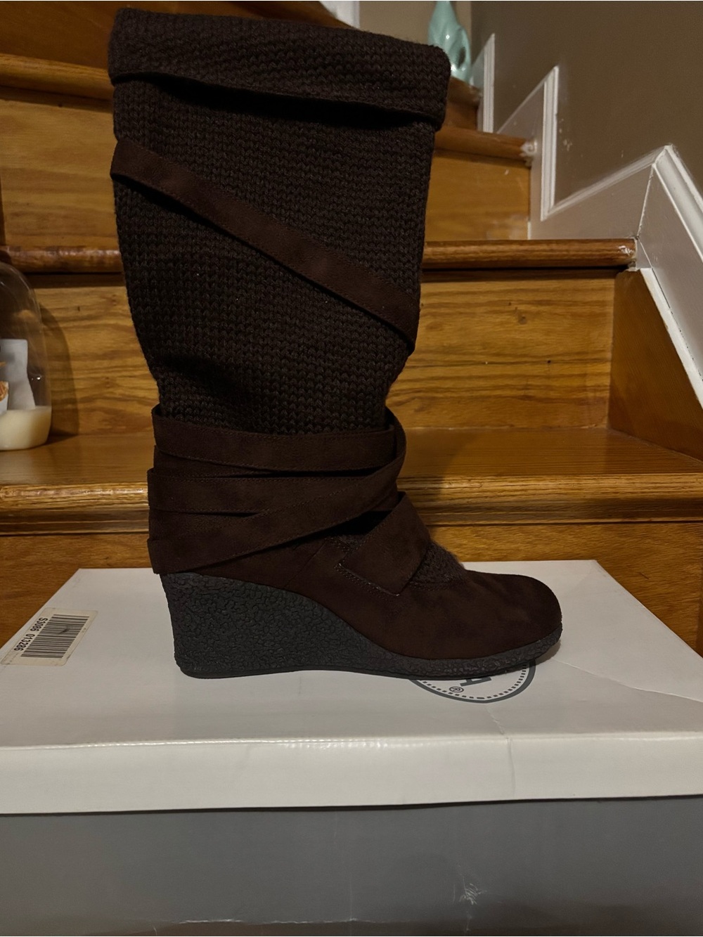 Wild Diva Dark Brown Knit Wedge Boots